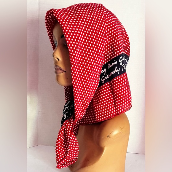 Givenchy Vintage Red Blue Silk Logo Scarf - Picture 7 of 13